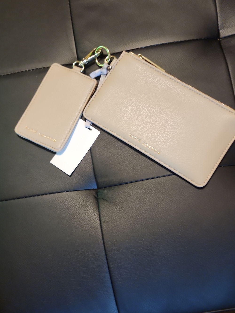 Neutral Beige Leather Wristlet + Card Holder Set